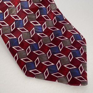Executive Silks 100% Silk Red Blue Gray Geometric Made in USA Tie Necktie 57.5"